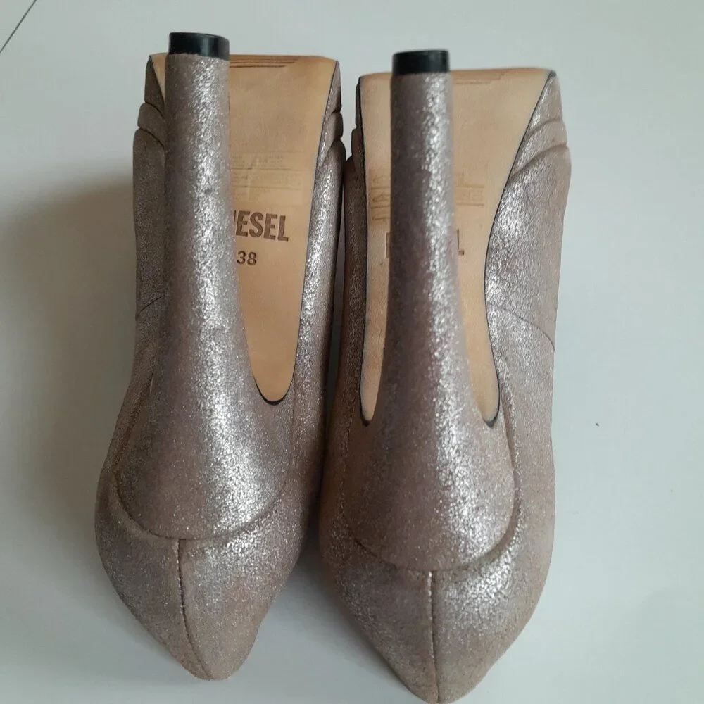 Diesel Women’s 'Melrose' Ashly Platform Leather Heels Brown/Silver Size 7